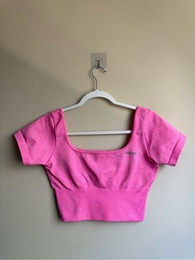 GUESS Bright Pink Square Neck Cropped Top
